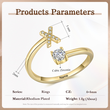 Anello in Rame Personalizzato con 1 Iniziale e 1 Nome - Design Elegante e Romantico - Regalo di Natale per Lui/Lei | Jessemade