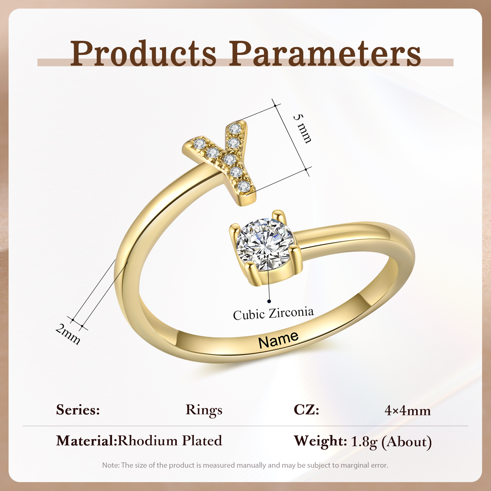 Anello in Rame Personalizzato con 1 Iniziale e 1 Nome - Design Elegante e Romantico - Regalo di Natale per Lui/Lei | Jessemade