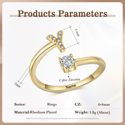 Anello in Rame Personalizzato con 1 Iniziale e 1 Nome - Design Elegante e Romantico - Regalo di Natale per Lui/Lei | Jessemade