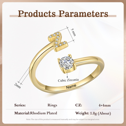 Anello in Rame Personalizzato con 1 Iniziale e 1 Nome - Design Elegante e Romantico - Regalo di Natale per Lui/Lei | Jessemade