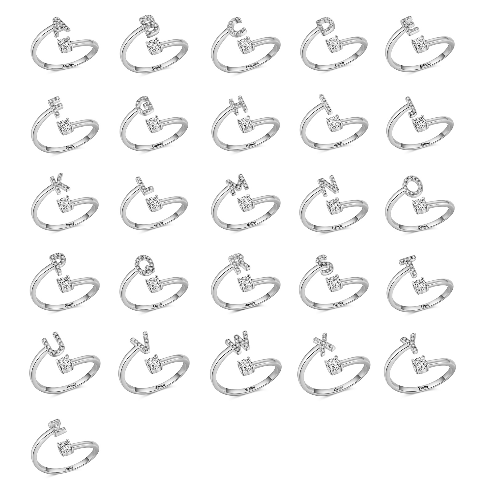 Anello Personalizzato in Rame Argentato con 1 Iniziale e 1 Nome - Design Elegante e Romantico - Regalo di San Valentino per Lei/Lui | Jessemade