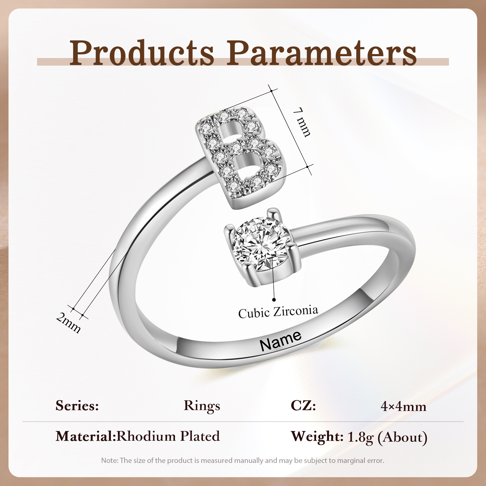 Anello Personalizzato in Rame Argentato con 1 Iniziale e 1 Nome - Design Elegante e Romantico - Regalo di San Valentino per Lei/Lui | Jessemade