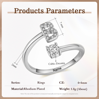 Anello Personalizzato in Rame Argentato con 1 Iniziale e 1 Nome - Design Elegante e Romantico - Regalo di San Valentino per Lei/Lui | Jessemade