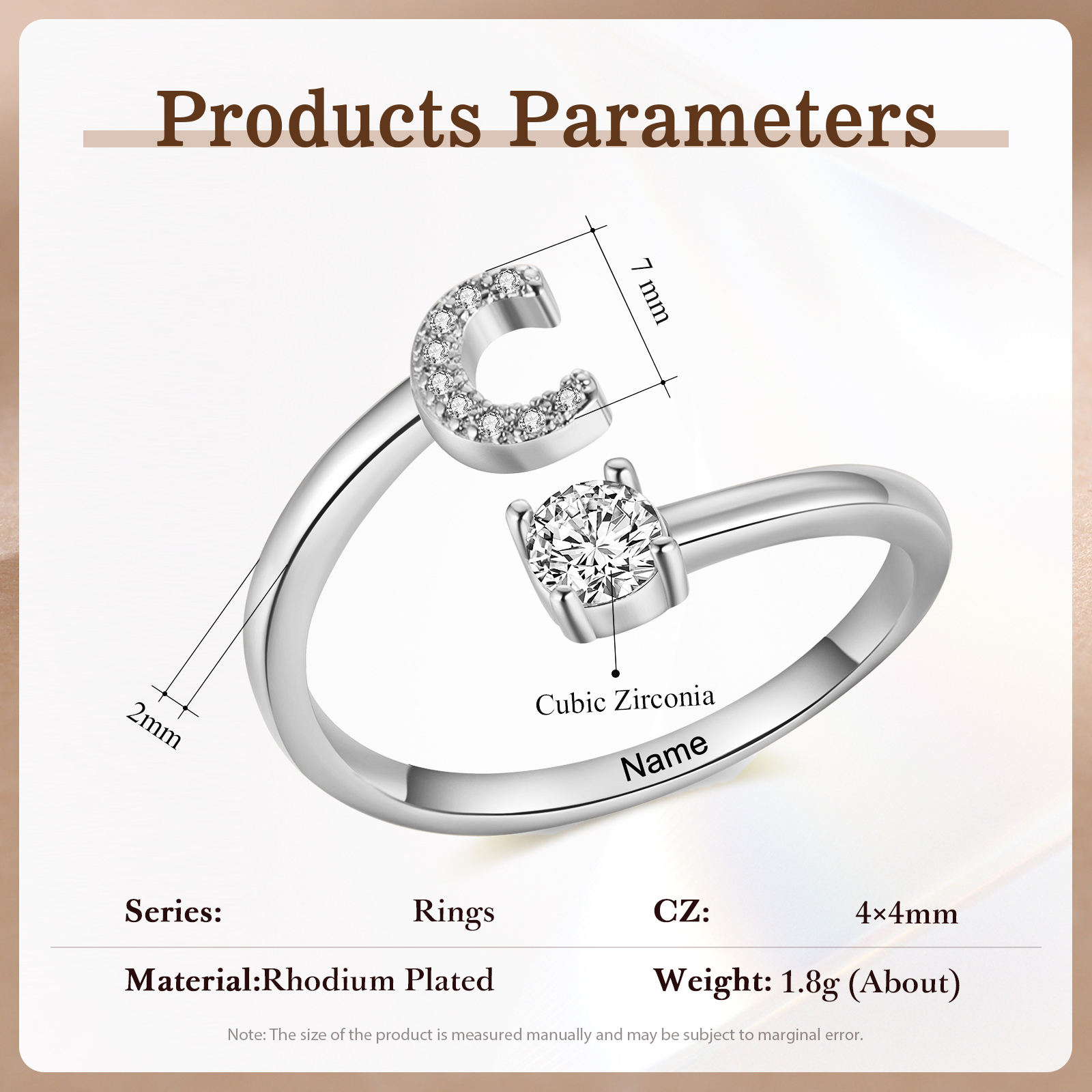 Anello Personalizzato in Rame Argentato con 1 Iniziale e 1 Nome - Design Elegante e Romantico - Regalo di San Valentino per Lei/Lui | Jessemade