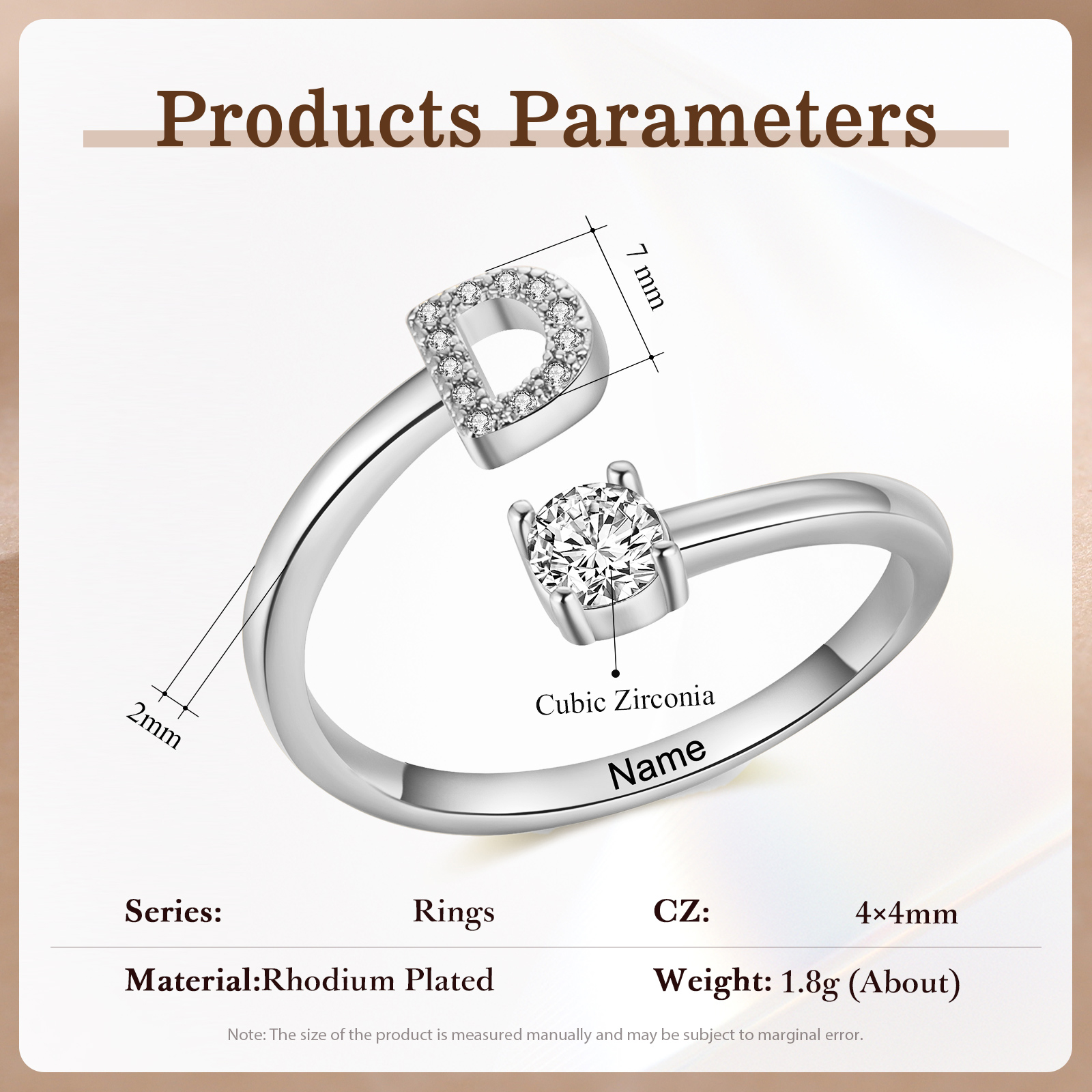 Anello Personalizzato in Rame Argentato con 1 Iniziale e 1 Nome - Design Elegante e Romantico - Regalo di San Valentino per Lei/Lui | Jessemade