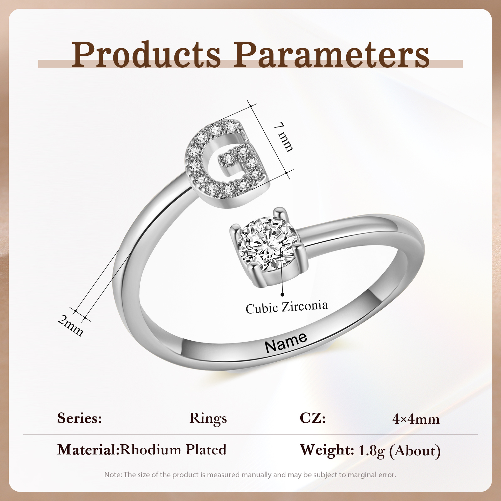 Anello Personalizzato in Rame Argentato con 1 Iniziale e 1 Nome - Design Elegante e Romantico - Regalo di San Valentino per Lei/Lui | Jessemade