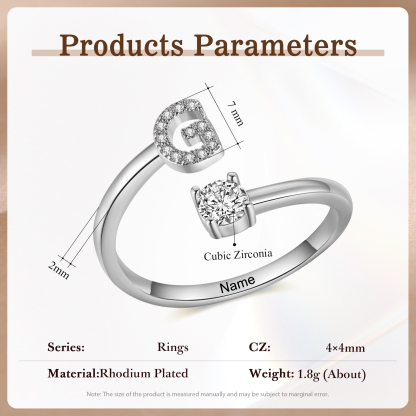 Anello Personalizzato in Rame Argentato con 1 Iniziale e 1 Nome - Design Elegante e Romantico - Regalo di San Valentino per Lei/Lui | Jessemade