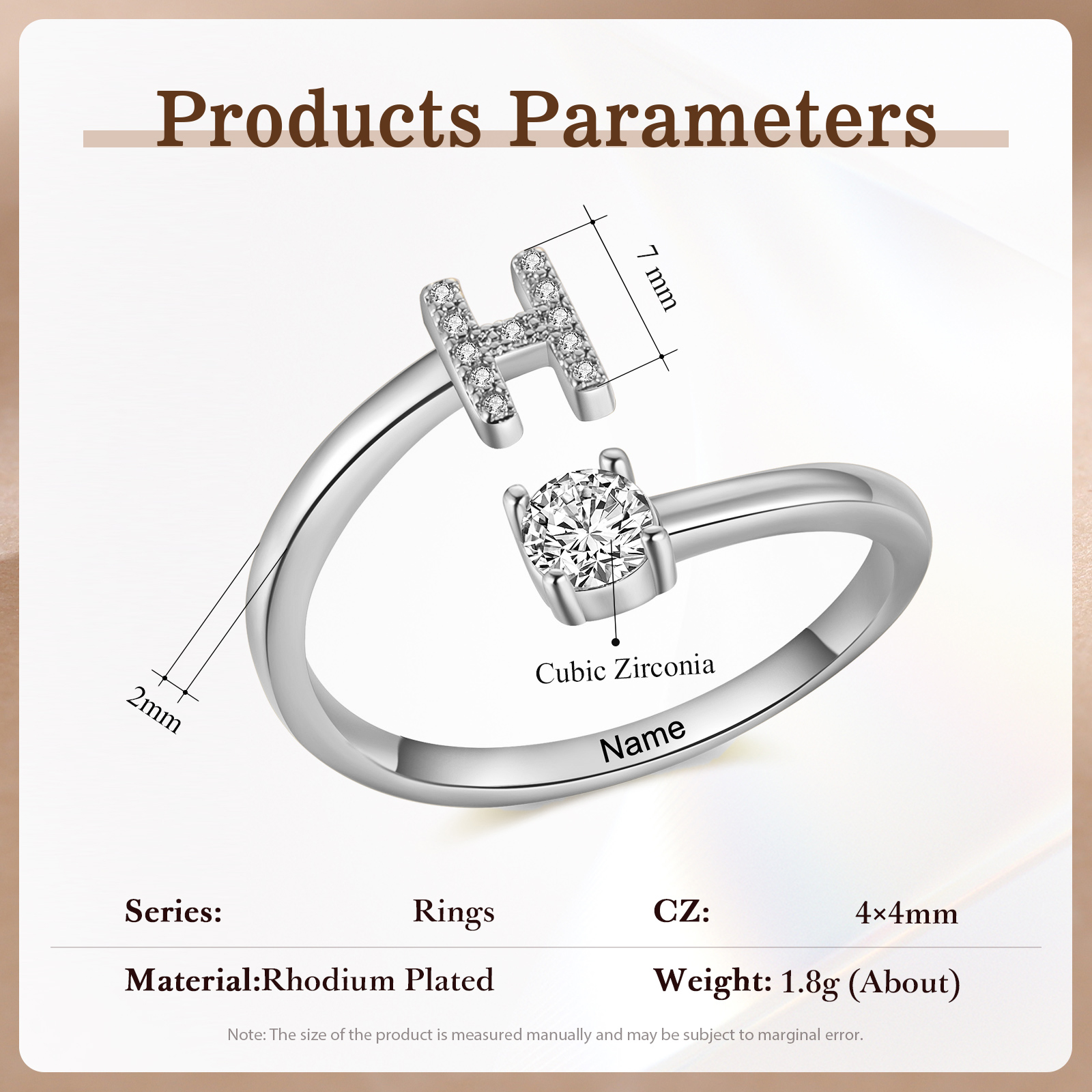 Anello Personalizzato in Rame Argentato con 1 Iniziale e 1 Nome - Design Elegante e Romantico - Regalo di San Valentino per Lei/Lui | Jessemade