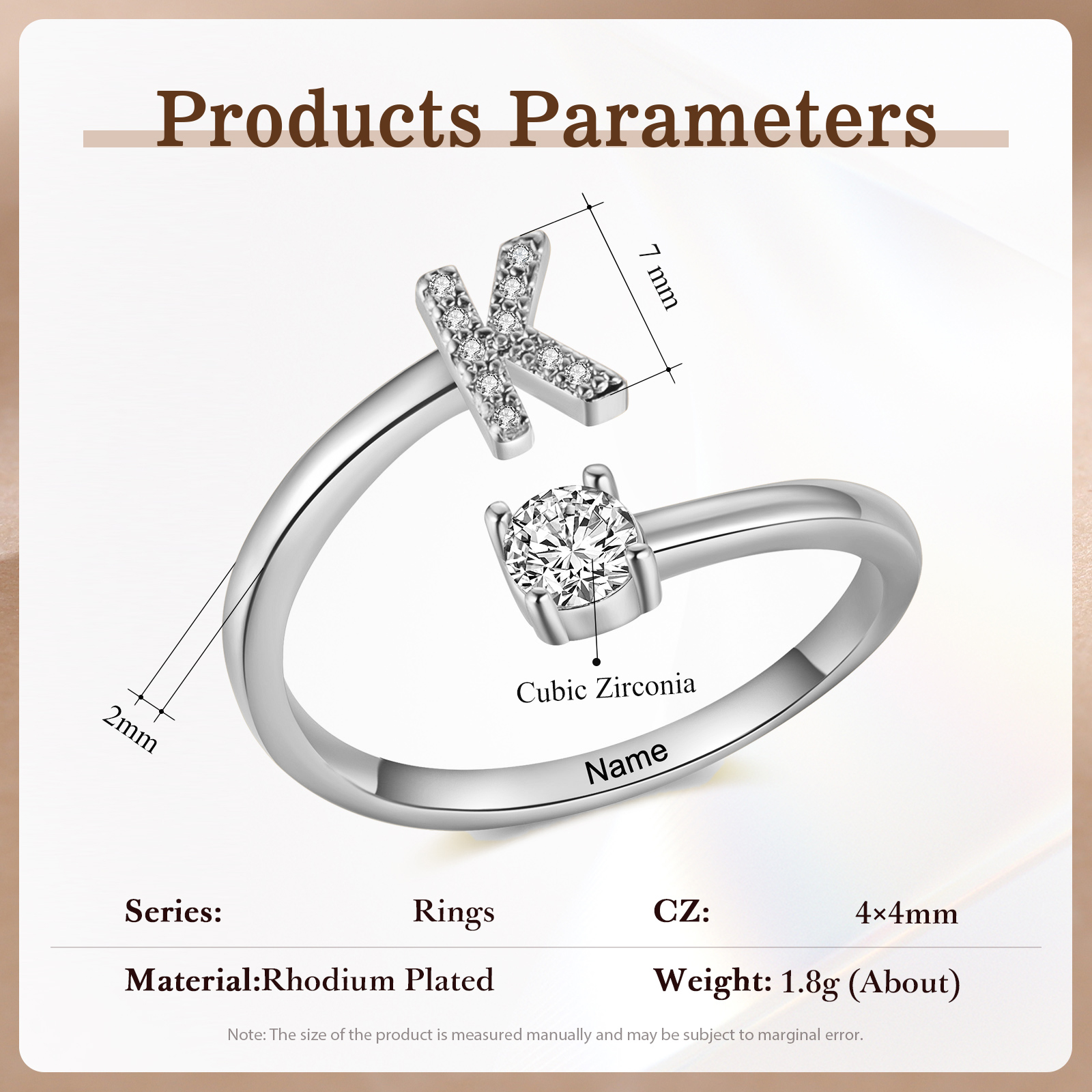 Anello Personalizzato in Rame Argentato con 1 Iniziale e 1 Nome - Design Elegante e Romantico - Regalo di San Valentino per Lei/Lui | Jessemade