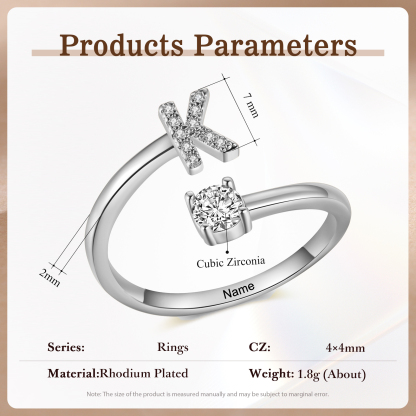 Anello Personalizzato in Rame Argentato con 1 Iniziale e 1 Nome - Design Elegante e Romantico - Regalo di San Valentino per Lei/Lui | Jessemade