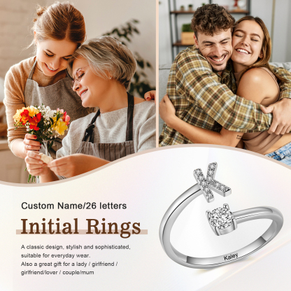 Anello Personalizzato in Rame Argentato con 1 Iniziale e 1 Nome - Design Elegante e Romantico - Regalo di San Valentino per Lei/Lui | Jessemade