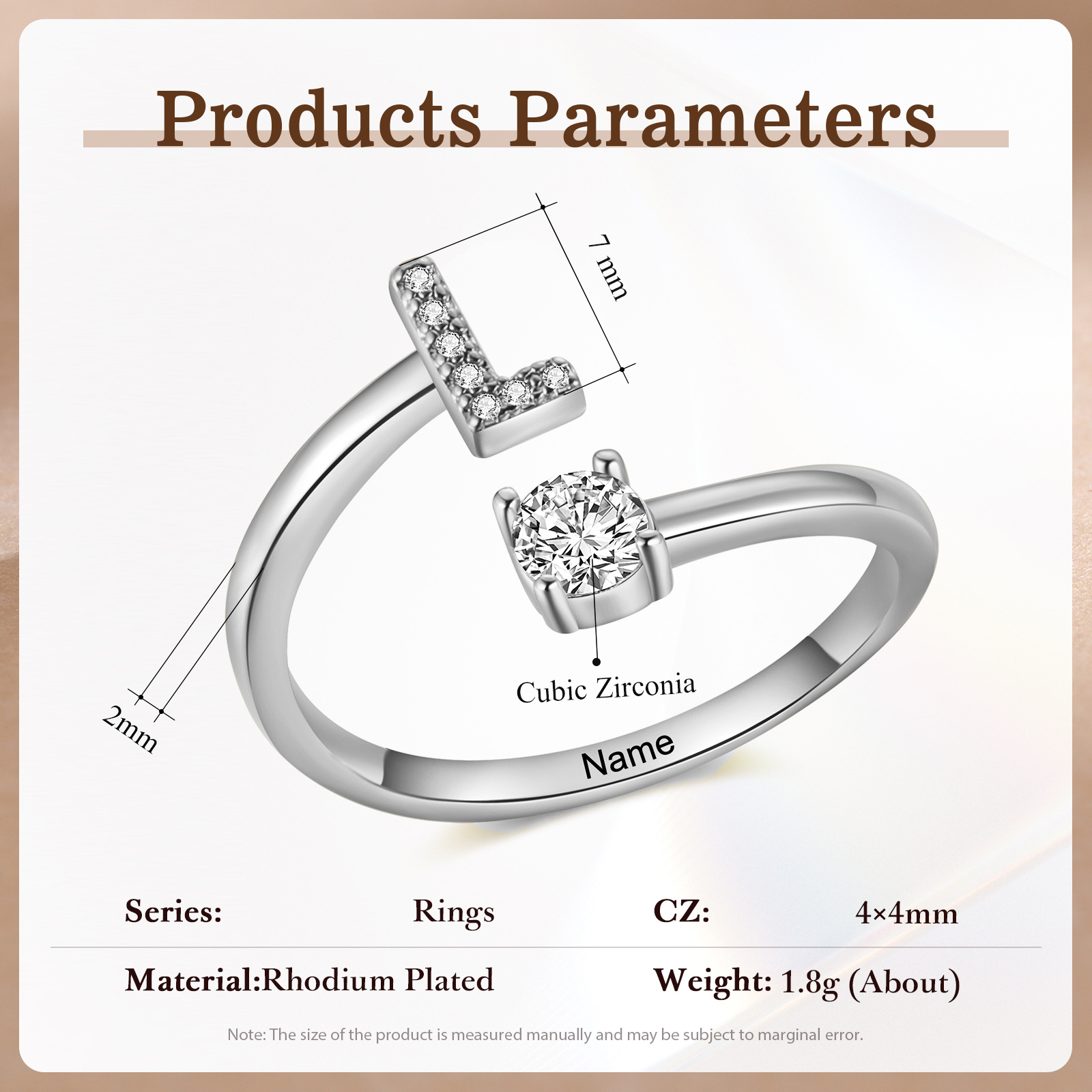 Anello Personalizzato in Rame Argentato con 1 Iniziale e 1 Nome - Design Elegante e Romantico - Regalo di San Valentino per Lei/Lui | Jessemade