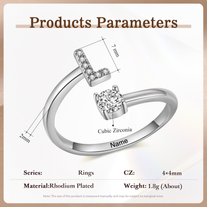 Anello Personalizzato in Rame Argentato con 1 Iniziale e 1 Nome - Design Elegante e Romantico - Regalo di San Valentino per Lei/Lui | Jessemade