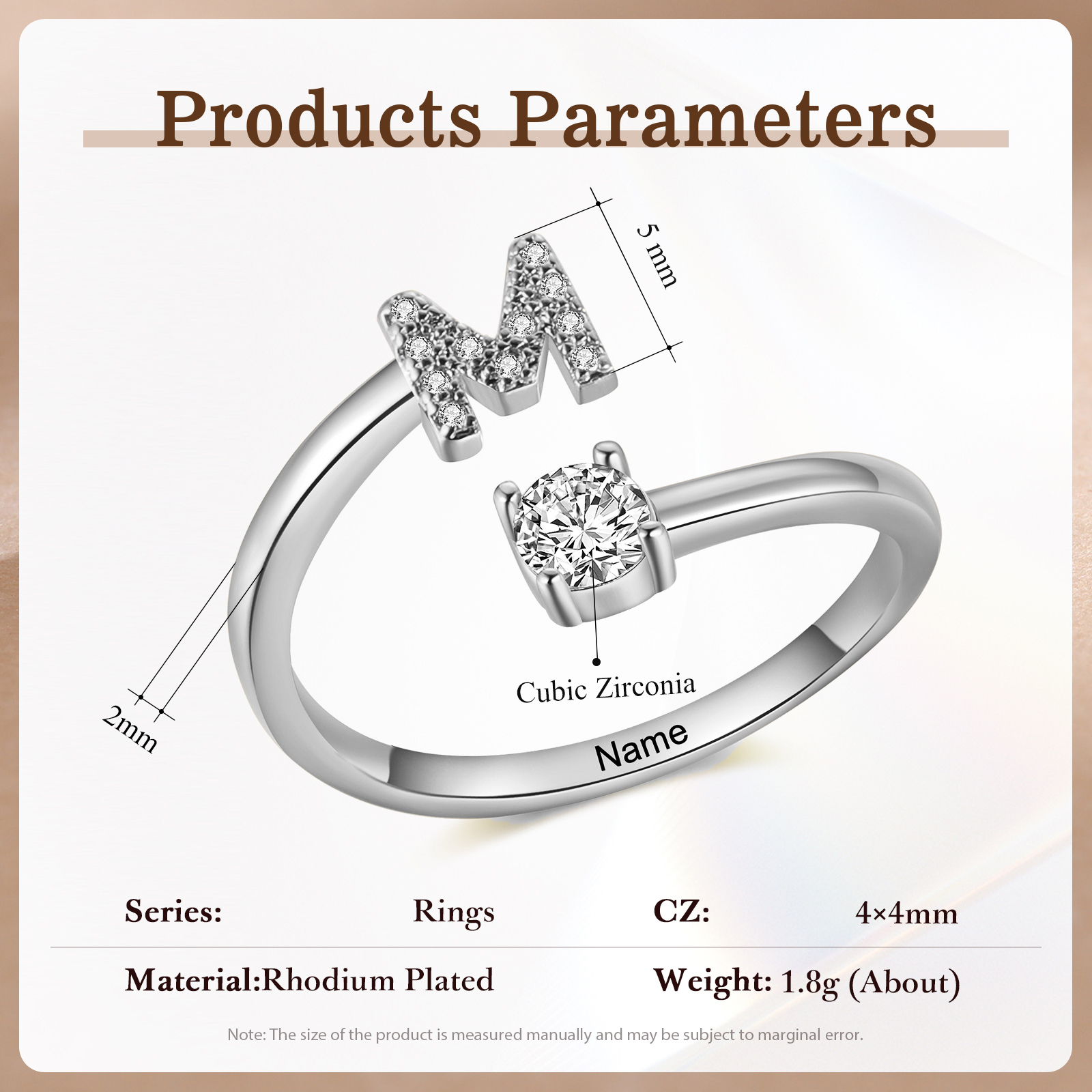 Anello Personalizzato in Rame Argentato con 1 Iniziale e 1 Nome - Design Elegante e Romantico - Regalo di San Valentino per Lei/Lui | Jessemade