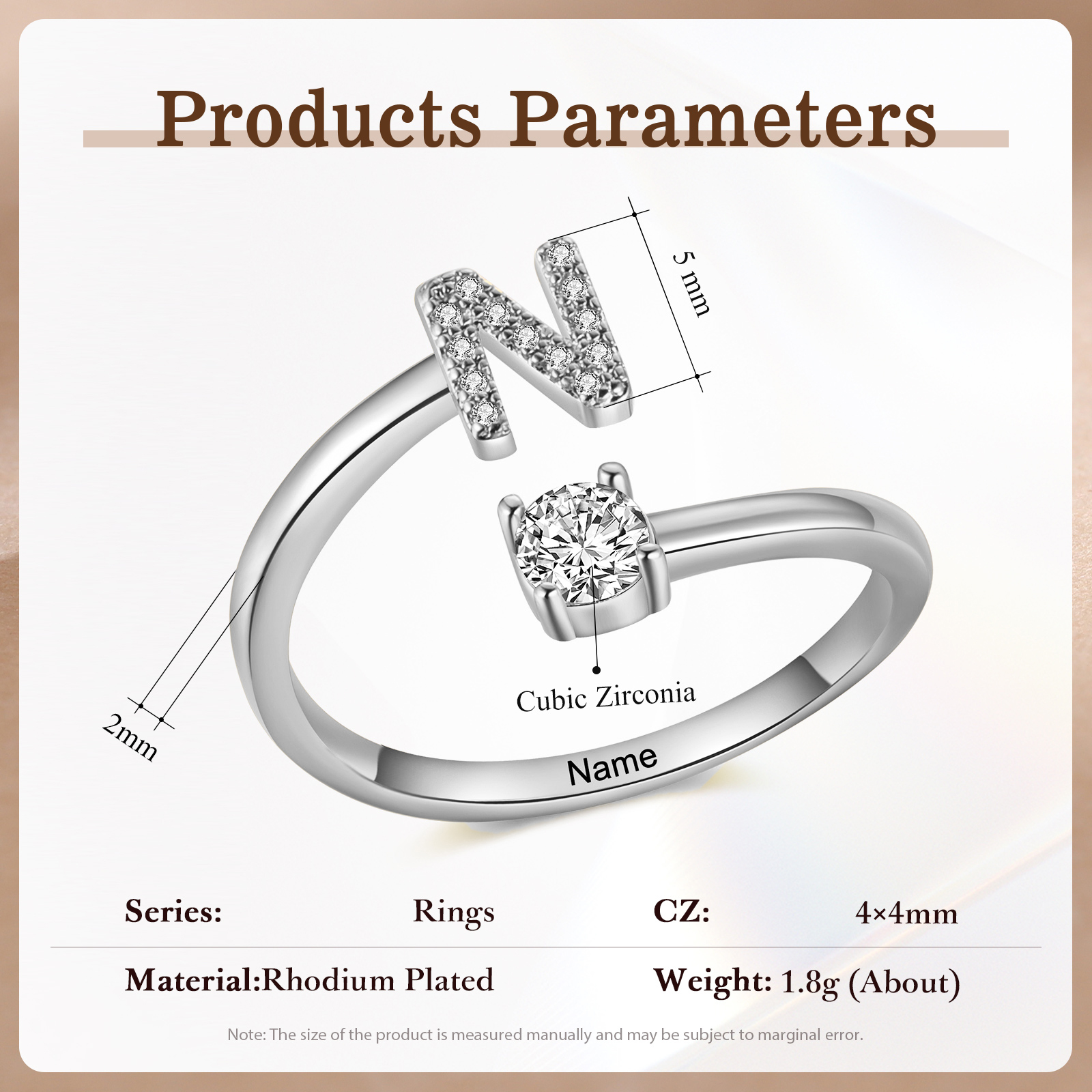 Anello Personalizzato in Rame Argentato con 1 Iniziale e 1 Nome - Design Elegante e Romantico - Regalo di San Valentino per Lei/Lui | Jessemade