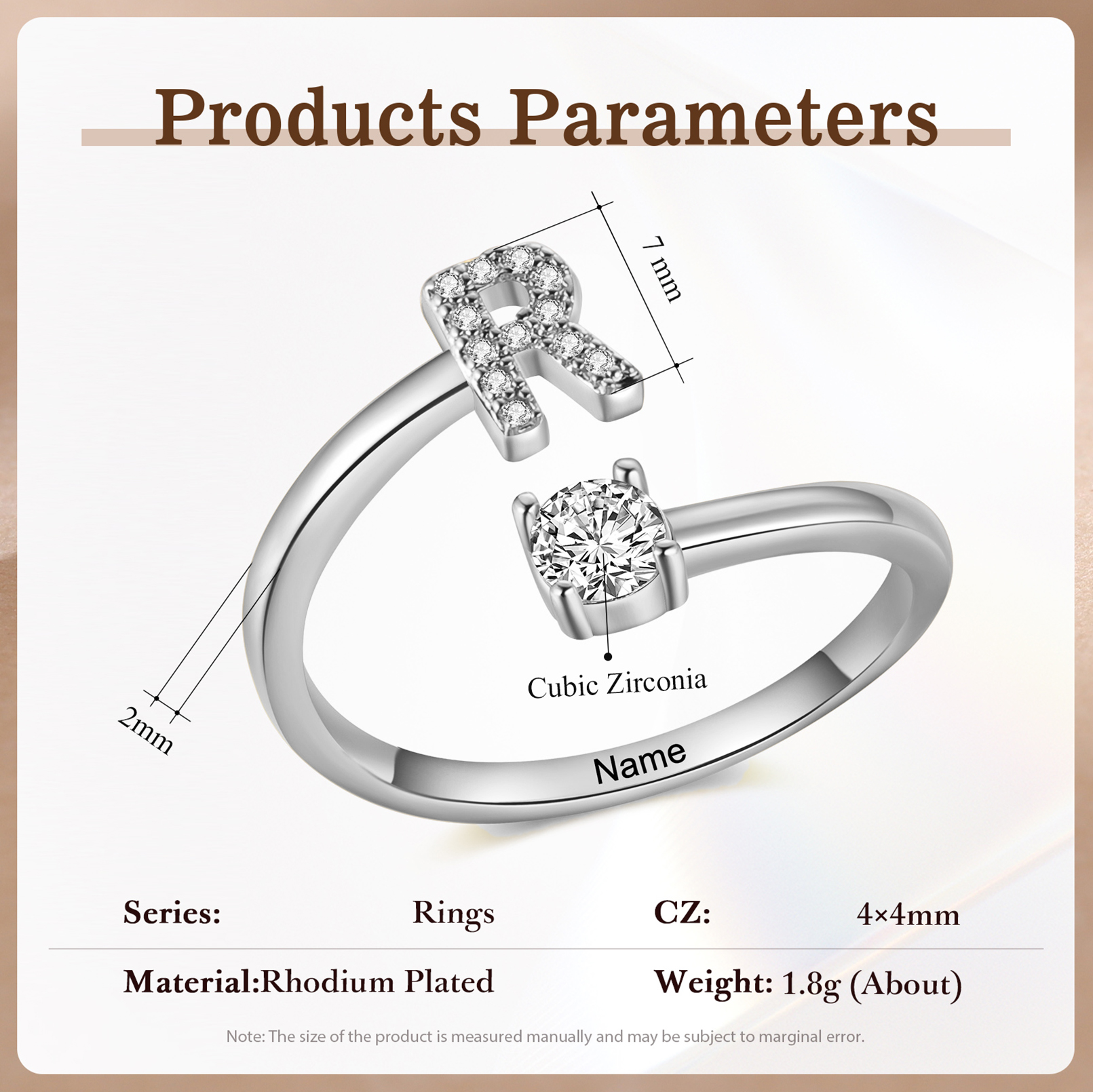 Anello Personalizzato in Rame Argentato con 1 Iniziale e 1 Nome - Design Elegante e Romantico - Regalo di San Valentino per Lei/Lui | Jessemade