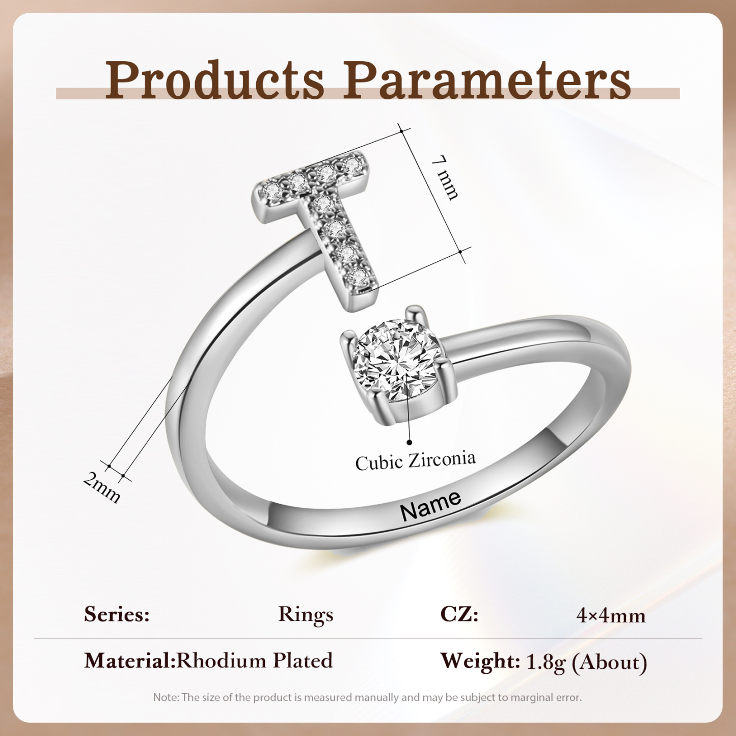 Anello Personalizzato in Rame Argentato con 1 Iniziale e 1 Nome - Design Elegante e Romantico - Regalo di San Valentino per Lei/Lui | Jessemade