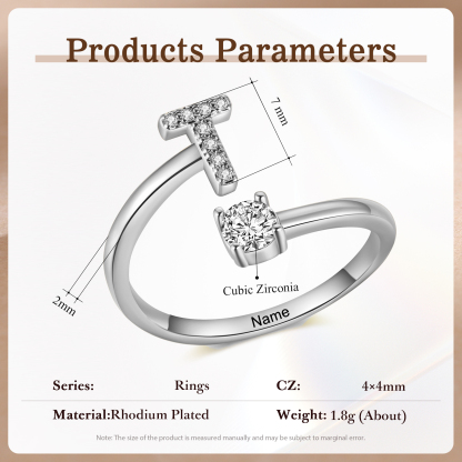 Anello Personalizzato in Rame Argentato con 1 Iniziale e 1 Nome - Design Elegante e Romantico - Regalo di San Valentino per Lei/Lui | Jessemade