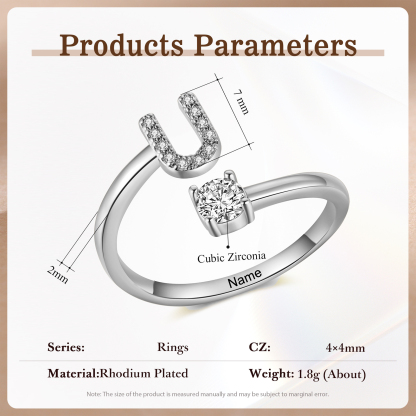 Anello Personalizzato in Rame Argentato con 1 Iniziale e 1 Nome - Design Elegante e Romantico - Regalo di San Valentino per Lei/Lui | Jessemade