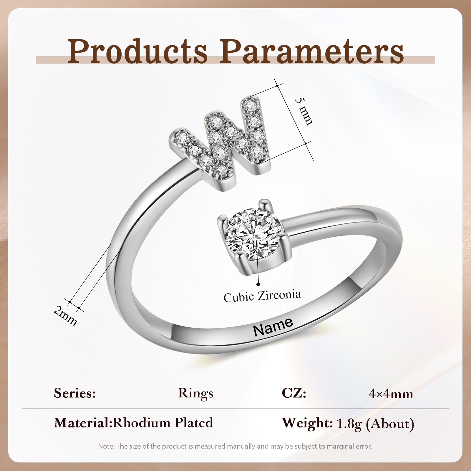 Anello Personalizzato in Rame Argentato con 1 Iniziale e 1 Nome - Design Elegante e Romantico - Regalo di San Valentino per Lei/Lui | Jessemade