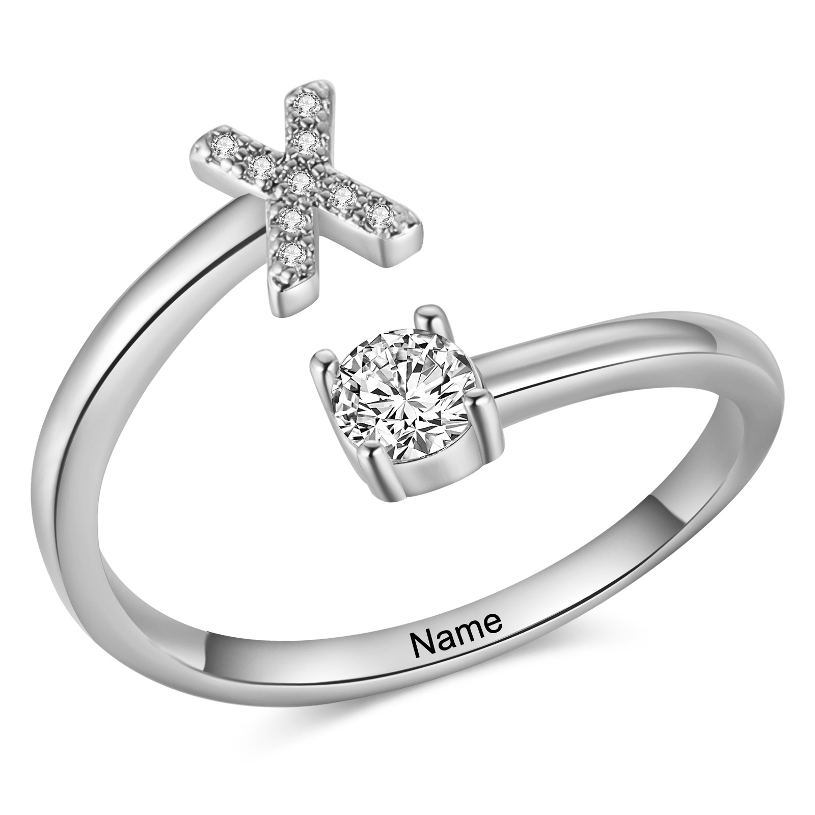 Anello Personalizzato in Rame Argentato con 1 Iniziale e 1 Nome - Design Elegante e Romantico - Regalo di San Valentino per Lei/Lui | Jessemade