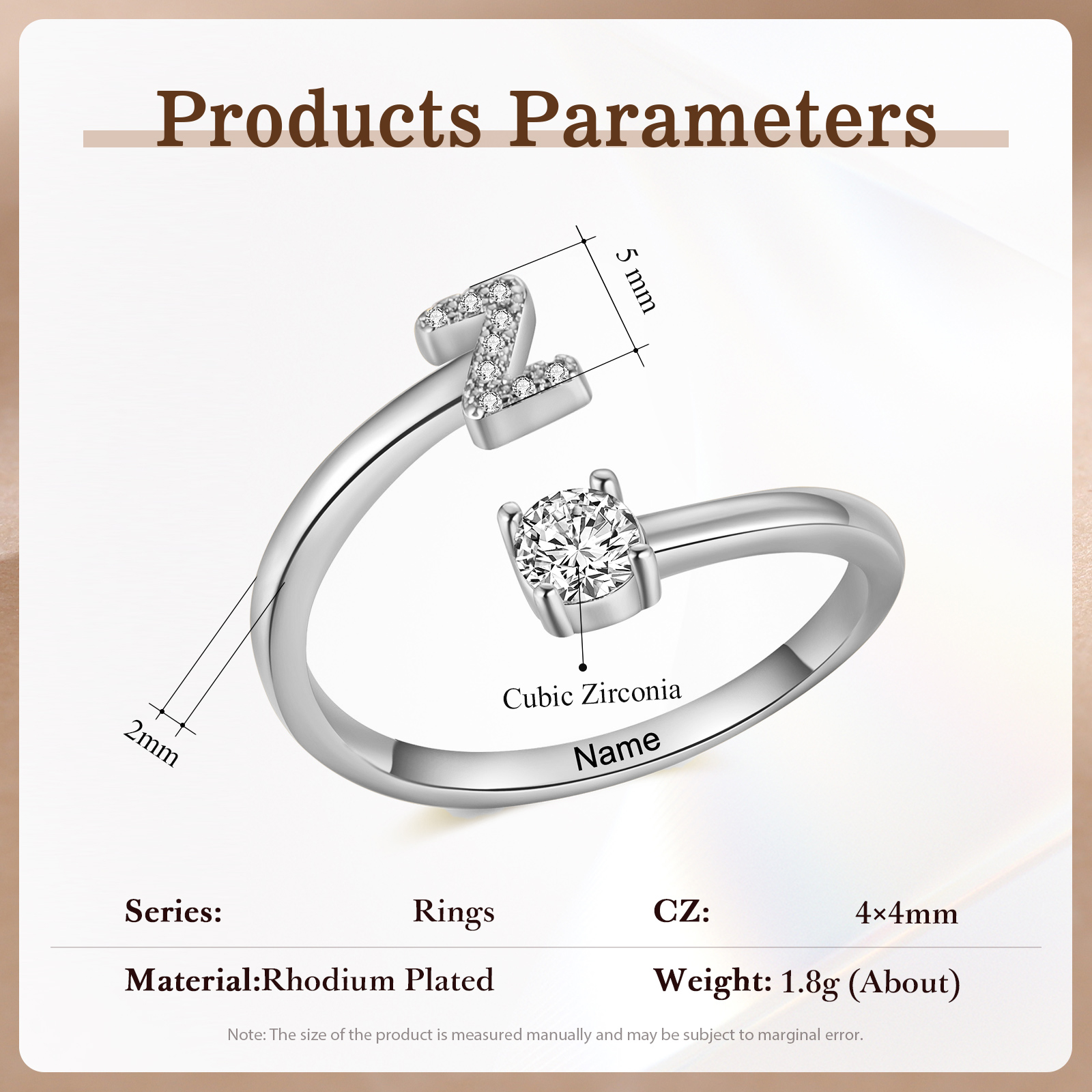 Anello Personalizzato in Rame Argentato con 1 Iniziale e 1 Nome - Design Elegante e Romantico - Regalo di San Valentino per Lei/Lui | Jessemade