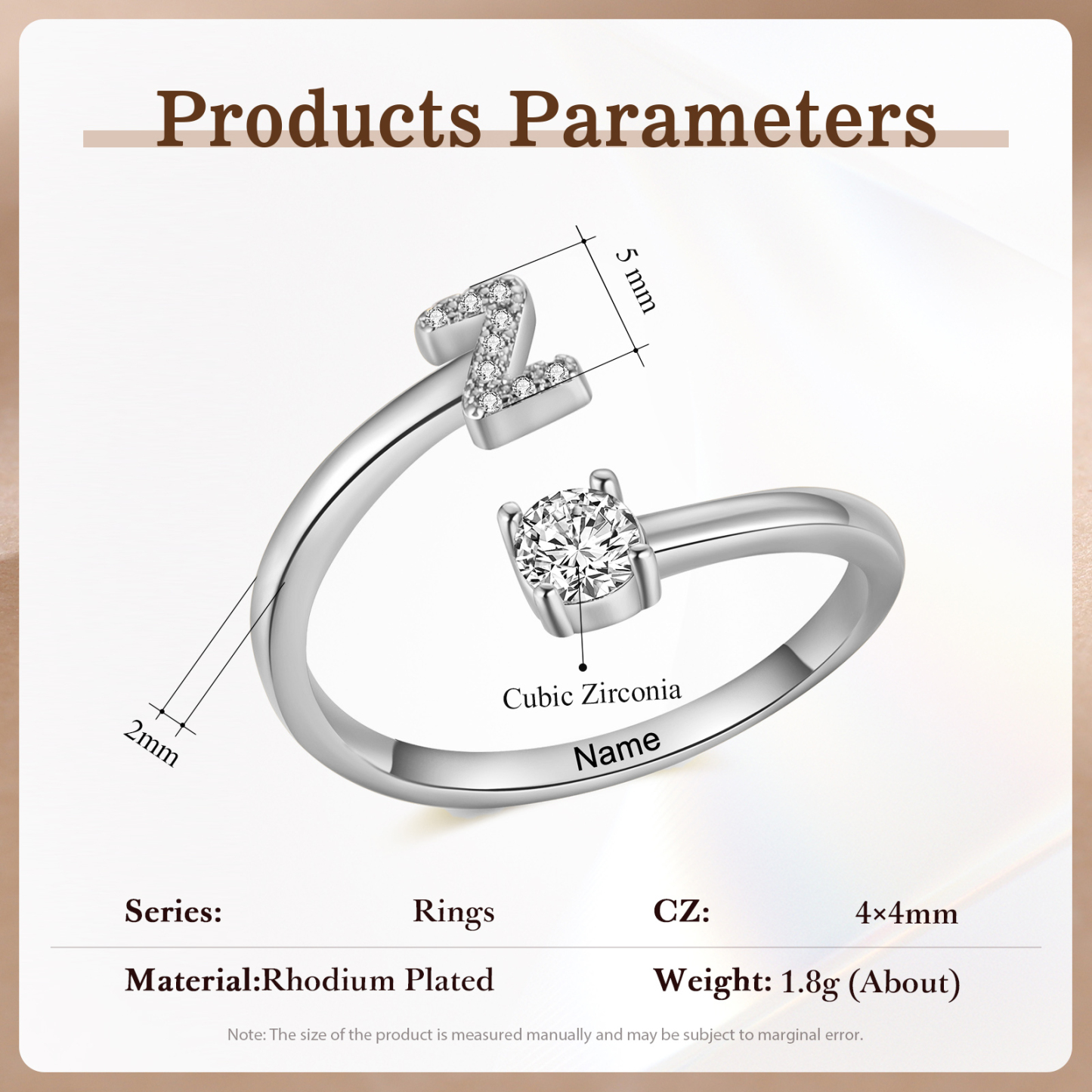 Anello Personalizzato in Rame Argentato con 1 Iniziale e 1 Nome - Design Elegante e Romantico - Regalo di San Valentino per Lei/Lui | Jessemade