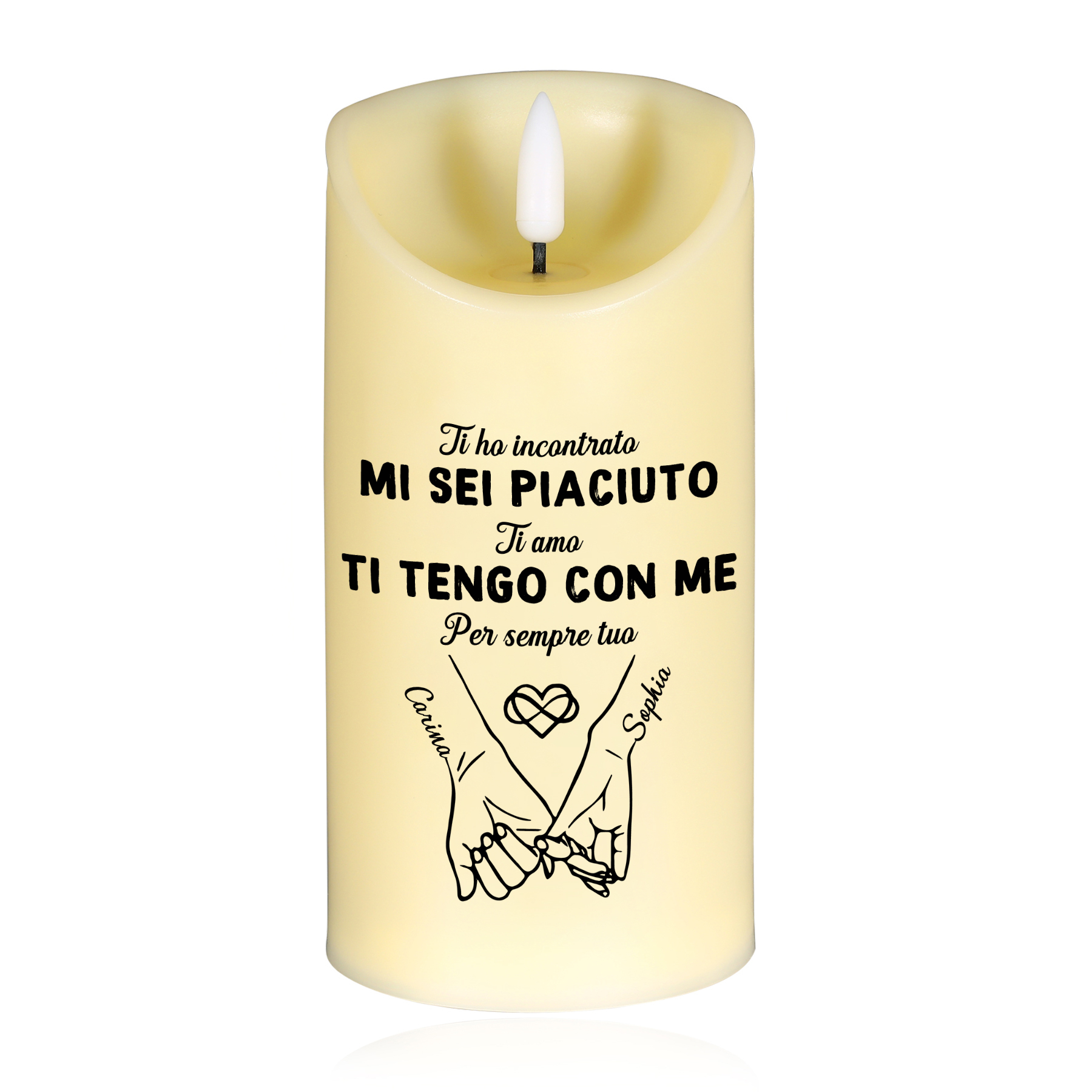 Candela a LED personalizzata per coppia con 2 nomi