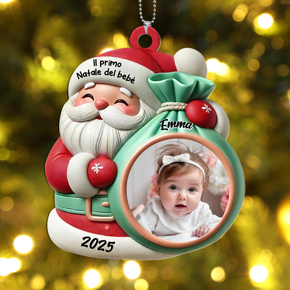 Decorazione per albero di Natale - Babbo Natale - personalizzata con foto del neonato