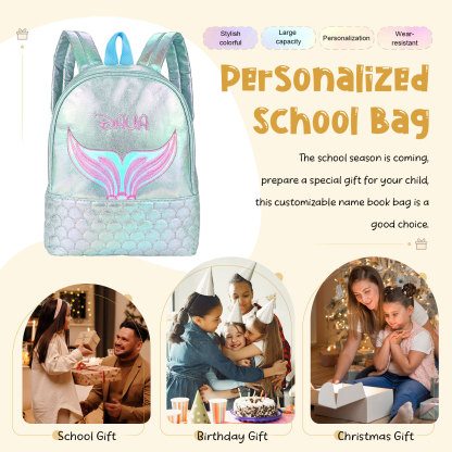 Zaino Personalizzato in PU Pelle per Bambini con Ricamo e Design Sirena – Nome Personalizzato, Più Colori – Regalo di Natale per Bambini | Jessemade