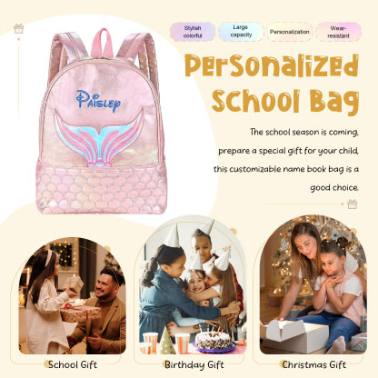 Zaino Personalizzato in PU Pelle per Bambini con Ricamo e Design Sirena – Nome Personalizzato, Più Colori – Regalo di Natale per Bambini | Jessemade
