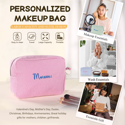 Borsa per Trucco Portatile in Cotone e Poliestere con Ricamo Personalizzato – Nome Personalizzato, 4 Colori – Regalo di Natale per Lei | Jessemade