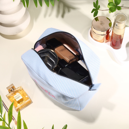 Borsa per Trucco Portatile in Cotone e Poliestere con Ricamo Personalizzato – Nome Personalizzato, 4 Colori – Regalo di Natale per Lei | Jessemade