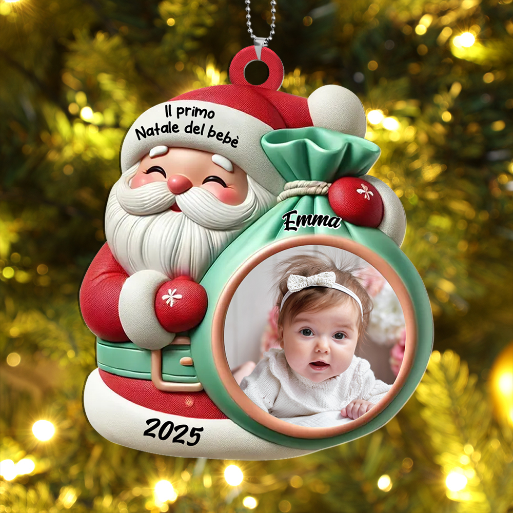Decorazione per albero di Natale - Babbo Natale - personalizzata con foto del neonato