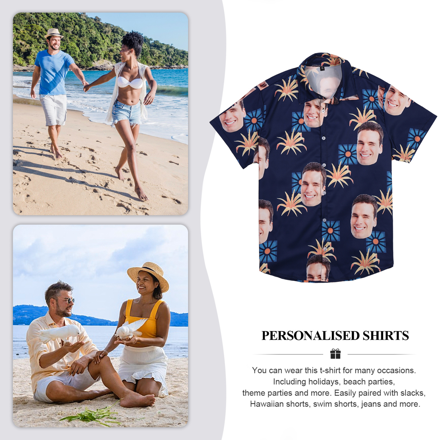 Camicia Hawaii nero con 1 foto personalizzato regalo speciale