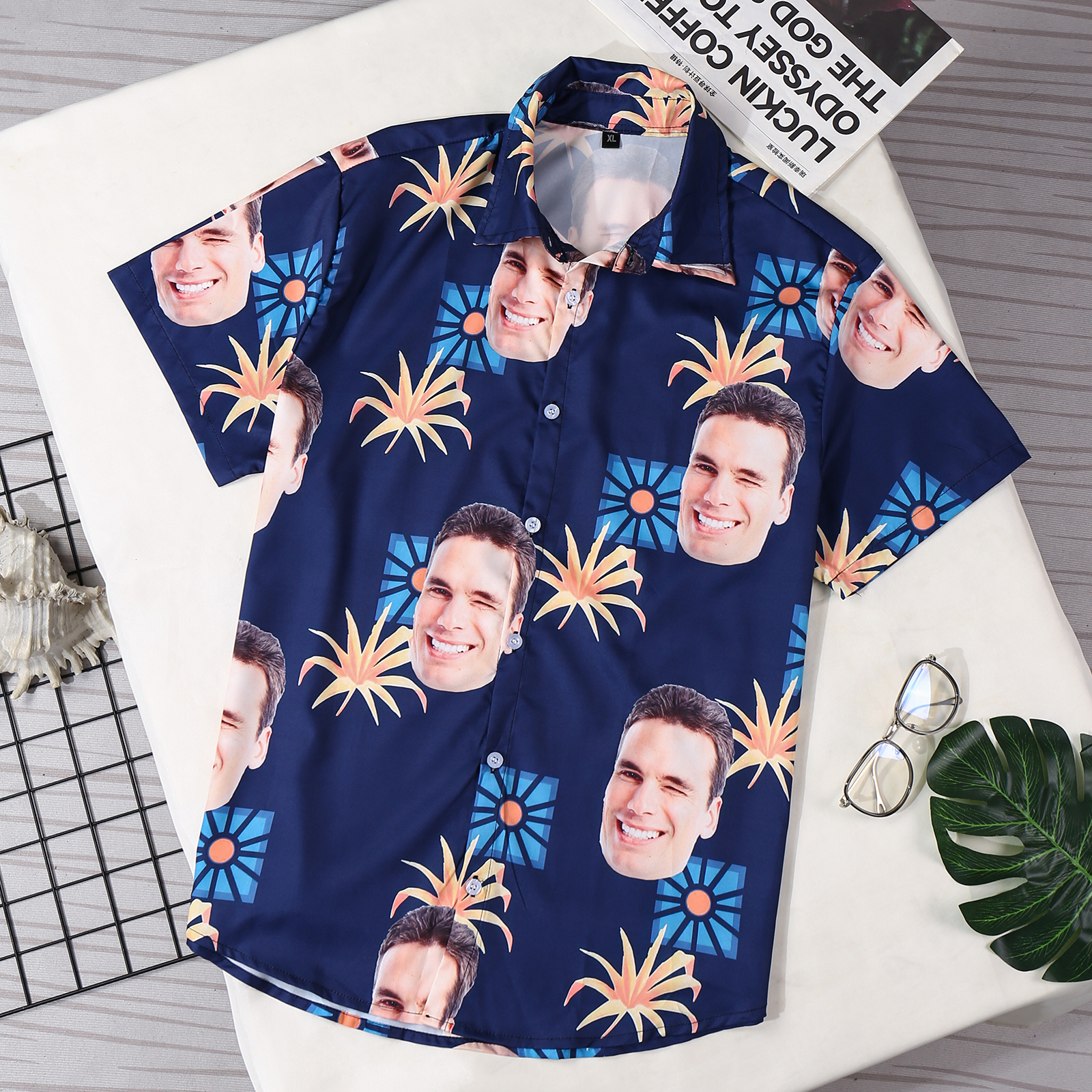 Camicia Hawaii nero con 1 foto personalizzato regalo speciale