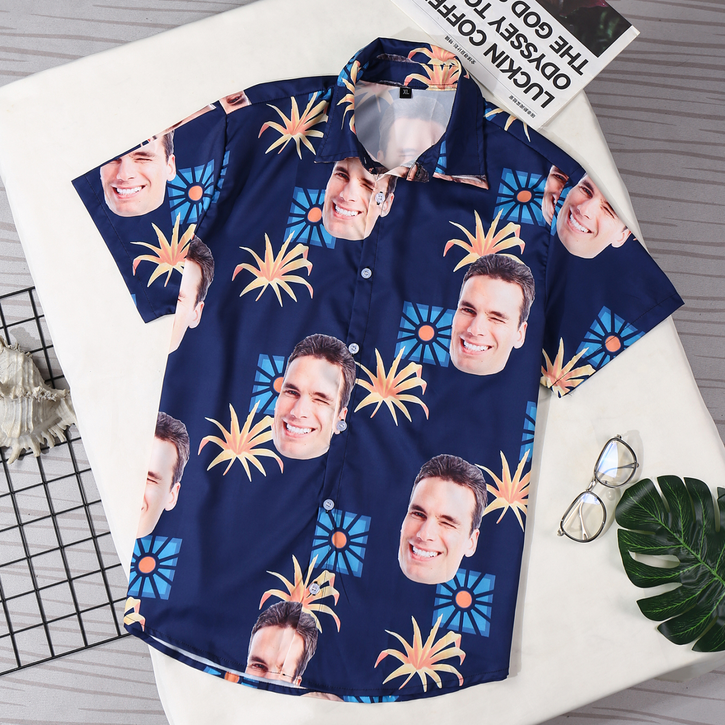 Camicia Hawaii nero con 1 foto personalizzato regalo speciale