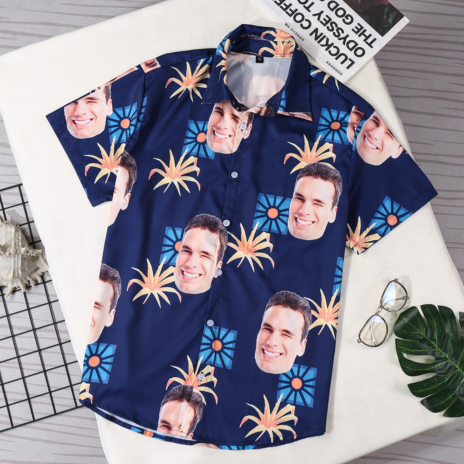 Camicia Hawaii nero con 1 foto personalizzato regalo speciale