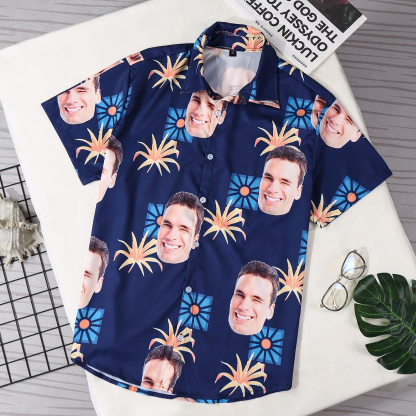 Camicia Hawaii nero con 1 foto personalizzato regalo speciale