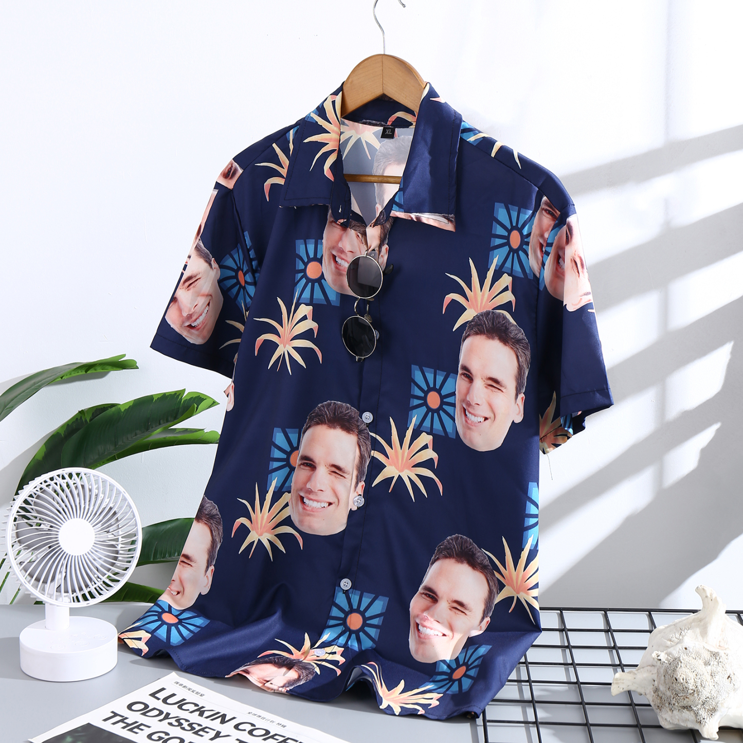 Camicia Hawaii nero con 1 foto personalizzato regalo speciale