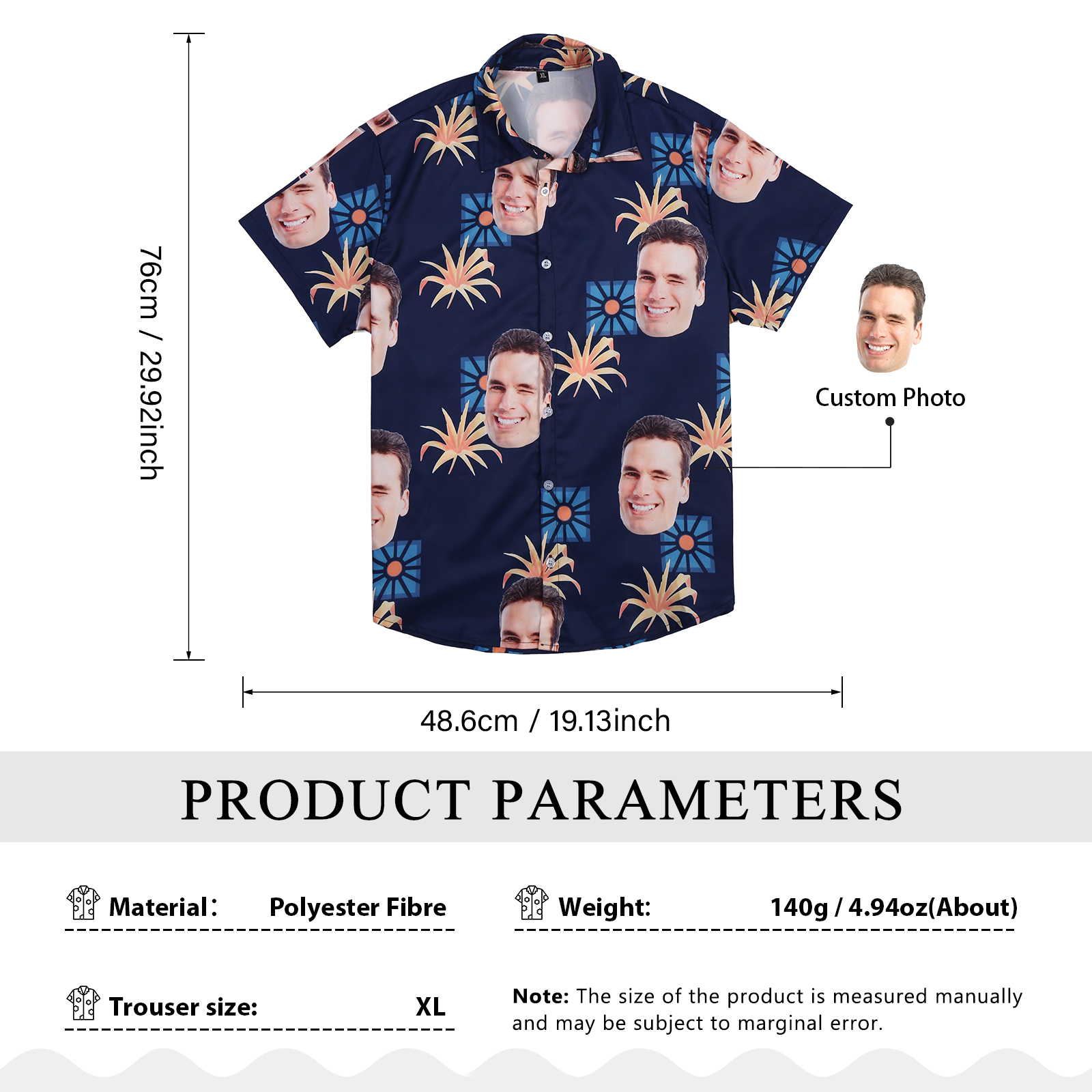 Camicia Hawaii nero con 1 foto personalizzato regalo speciale