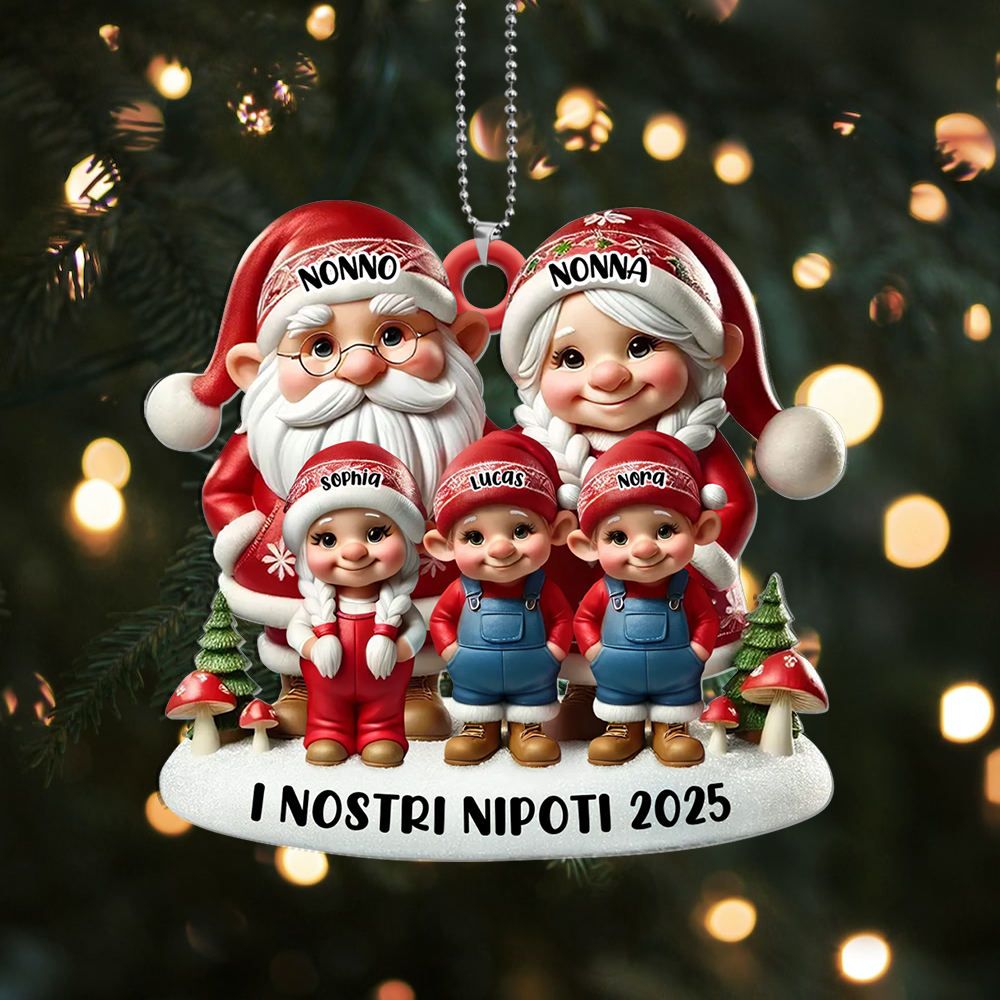 Decorazione personalizzata per albero di Natale di famiglia - Nonno Nonna Elfo