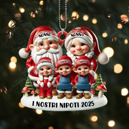 Decorazione personalizzata per albero di Natale di famiglia - Nonno Nonna Elfo