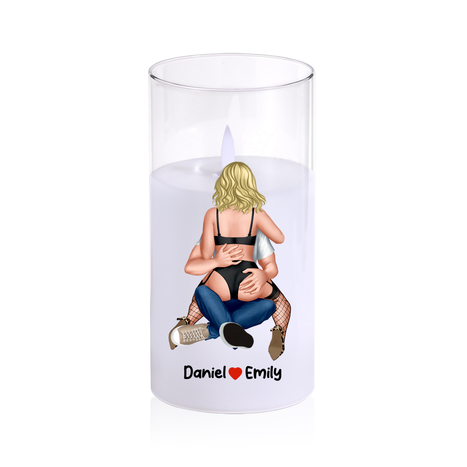 Candela LED Personalizzata in Vetro con Nomi – Regalo romantico per Coppia