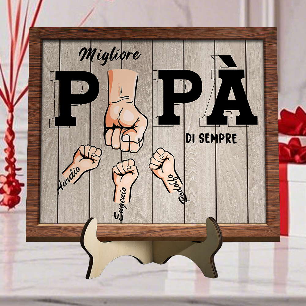 1-6 nomi e pugni - Targa in legno personalizzata con grafica Il miglior papà di sempre - Regalo per la Festa del Papà | Jessemade