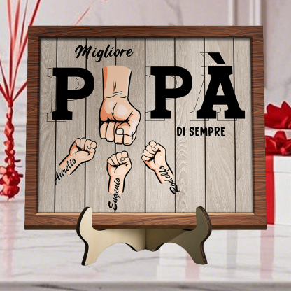 1-6 nomi e pugni - Targa in legno personalizzata con grafica Il miglior papà di sempre - Regalo per la Festa del Papà | Jessemade