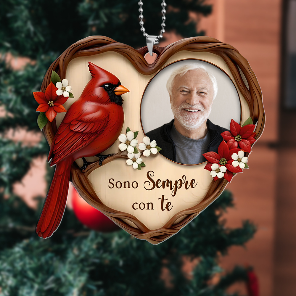 Decorazione per l'albero di Natale personalizzata, foto commemorativa con cardinale