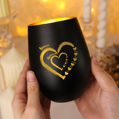 Portacandela in vetro personalizzato con 2-18 nomi per la nonna o la mamma (senza candela)