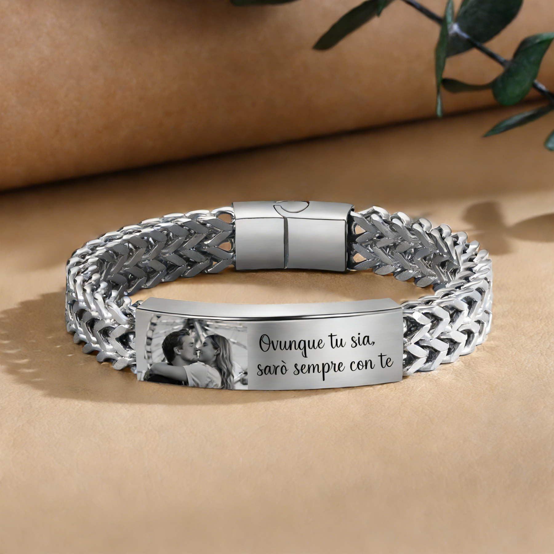Bracciale da uomo personalizzato con foto e testo a scelta – regalo per partner o amico