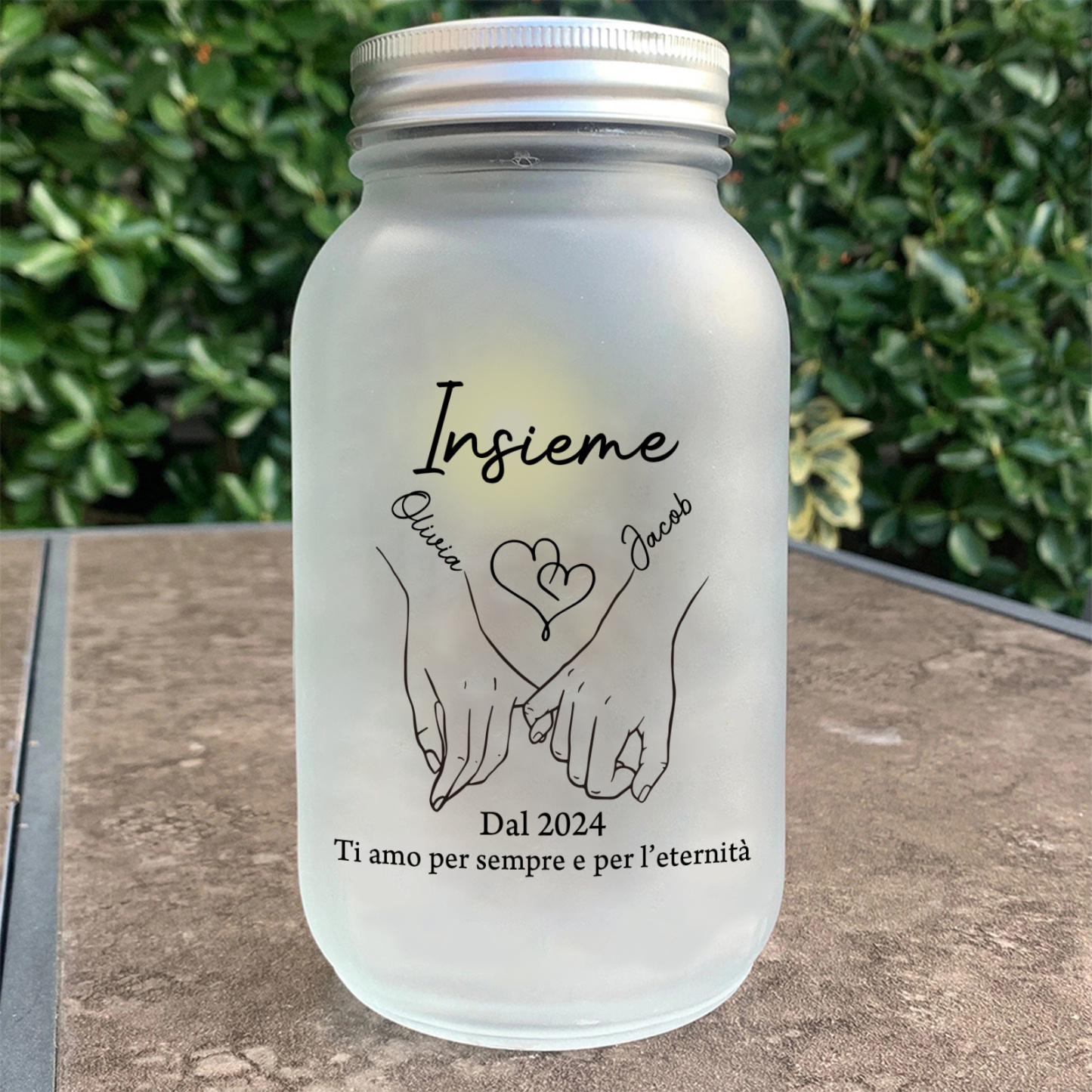 Barattolo a LED solare, bottiglia luminosa personalizzata per coppia